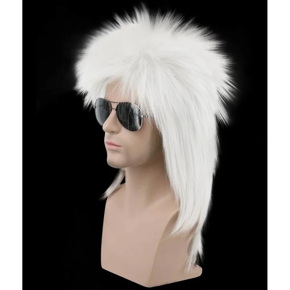 NWT Karlery Unisex Silver Gray Mullet Wig 70s 80s Heavy Metal Costume